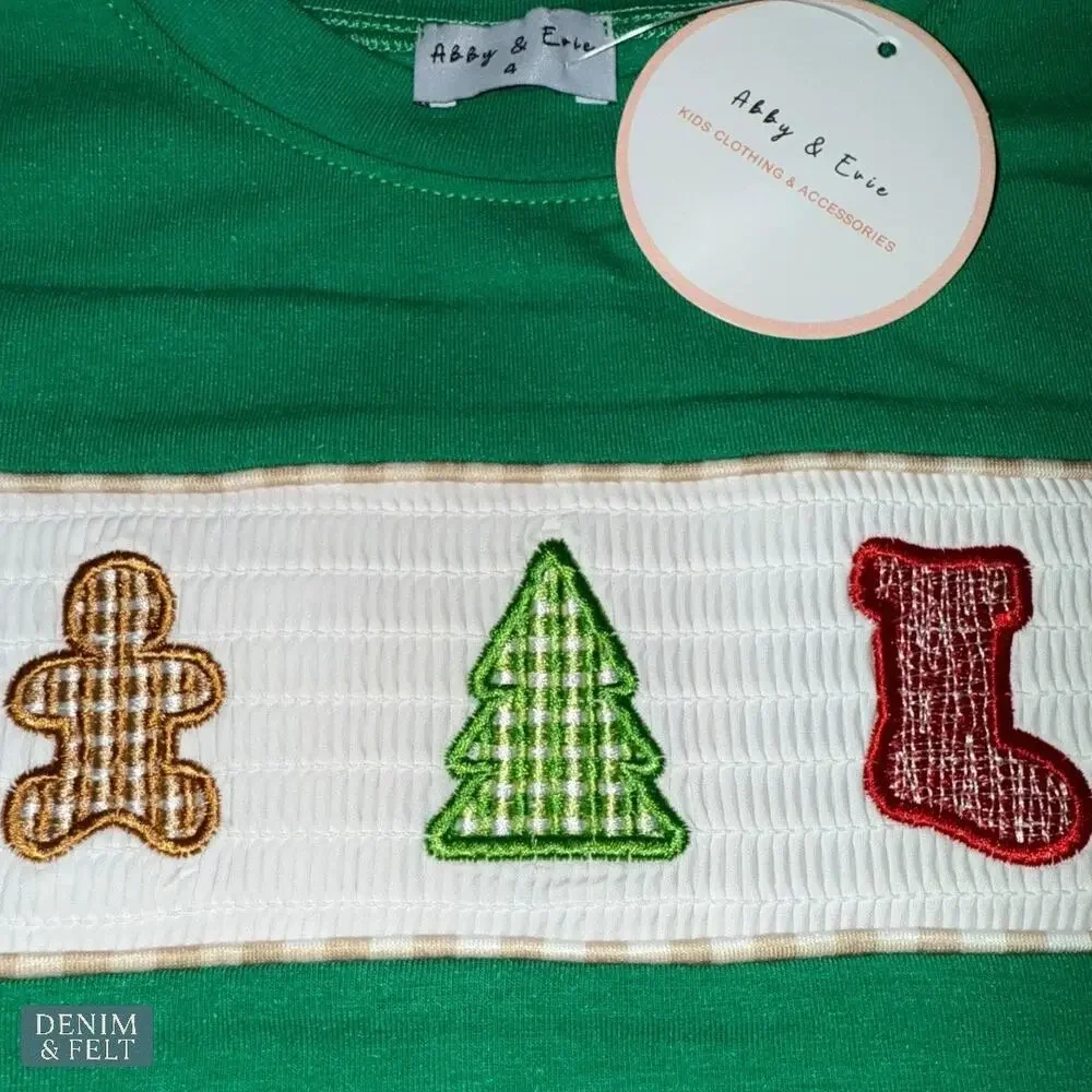 NEW Abby & Evie Gingerbread‎ 2 Piece Outfit Green Top Tan Check Pants Size 4